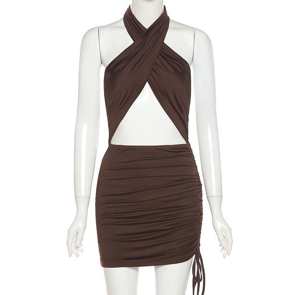 Simple and sexy backless minidress- brown - Picture 5 of 9